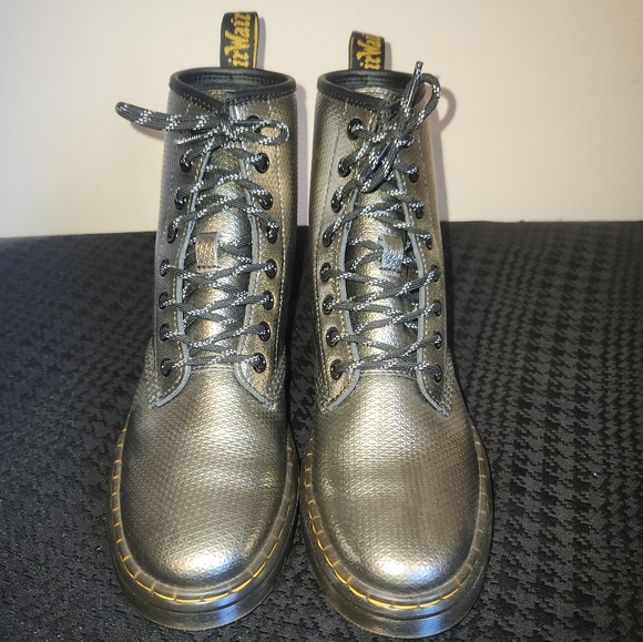 Martens 'Zavala' Gunmetal Textured Leather Boots, Women's Size